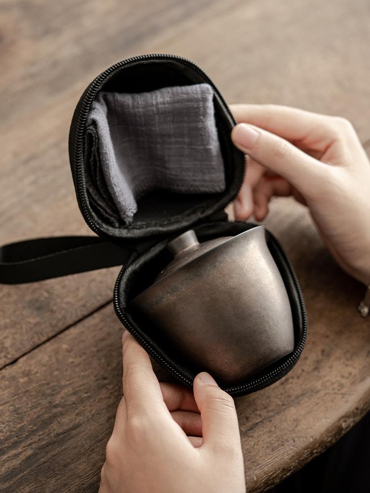 Minimalist Iron Rust Glaze Tea Set , 1 Teapot+2 Cups with Travel Case