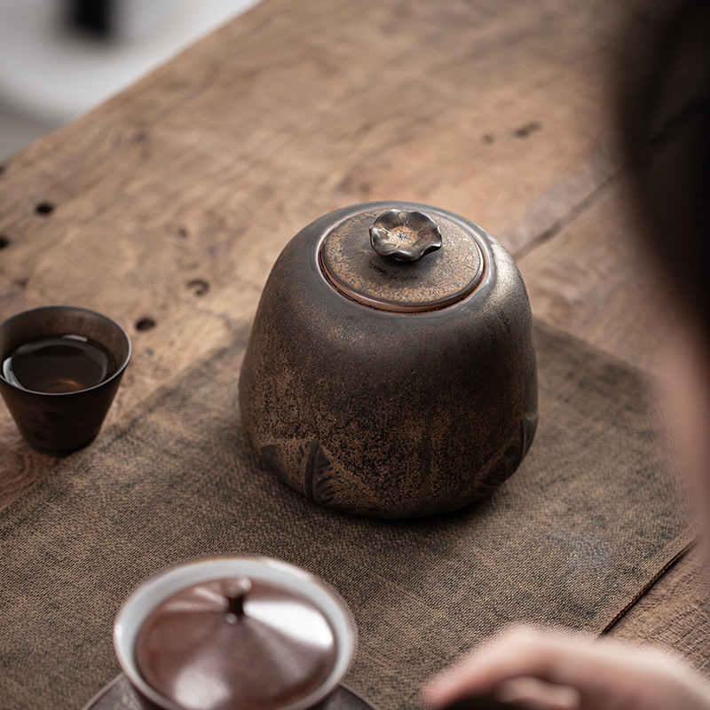 Stoneware Tea Canister Sets, Japanese Style Rust-Glazed