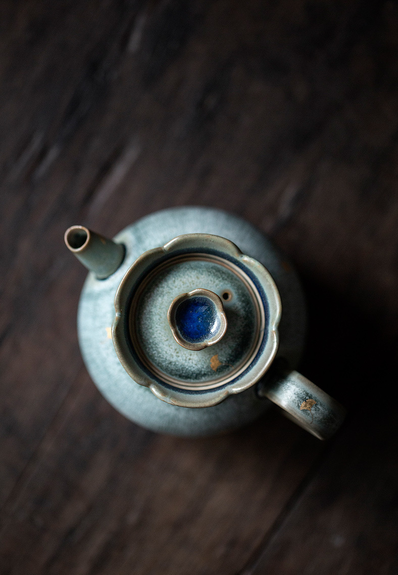 Vintage Style Stoneware Teapot, Handmade Fambe Blaze Tea Set 170ml