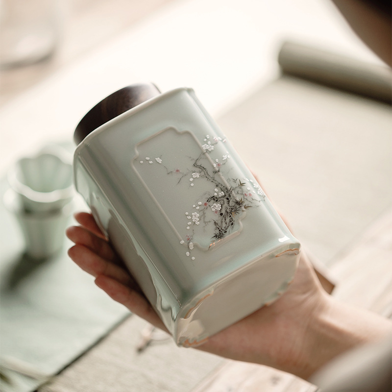 Ceramic Tea Canister, Osmanthus/Begonia Pattern 750ml