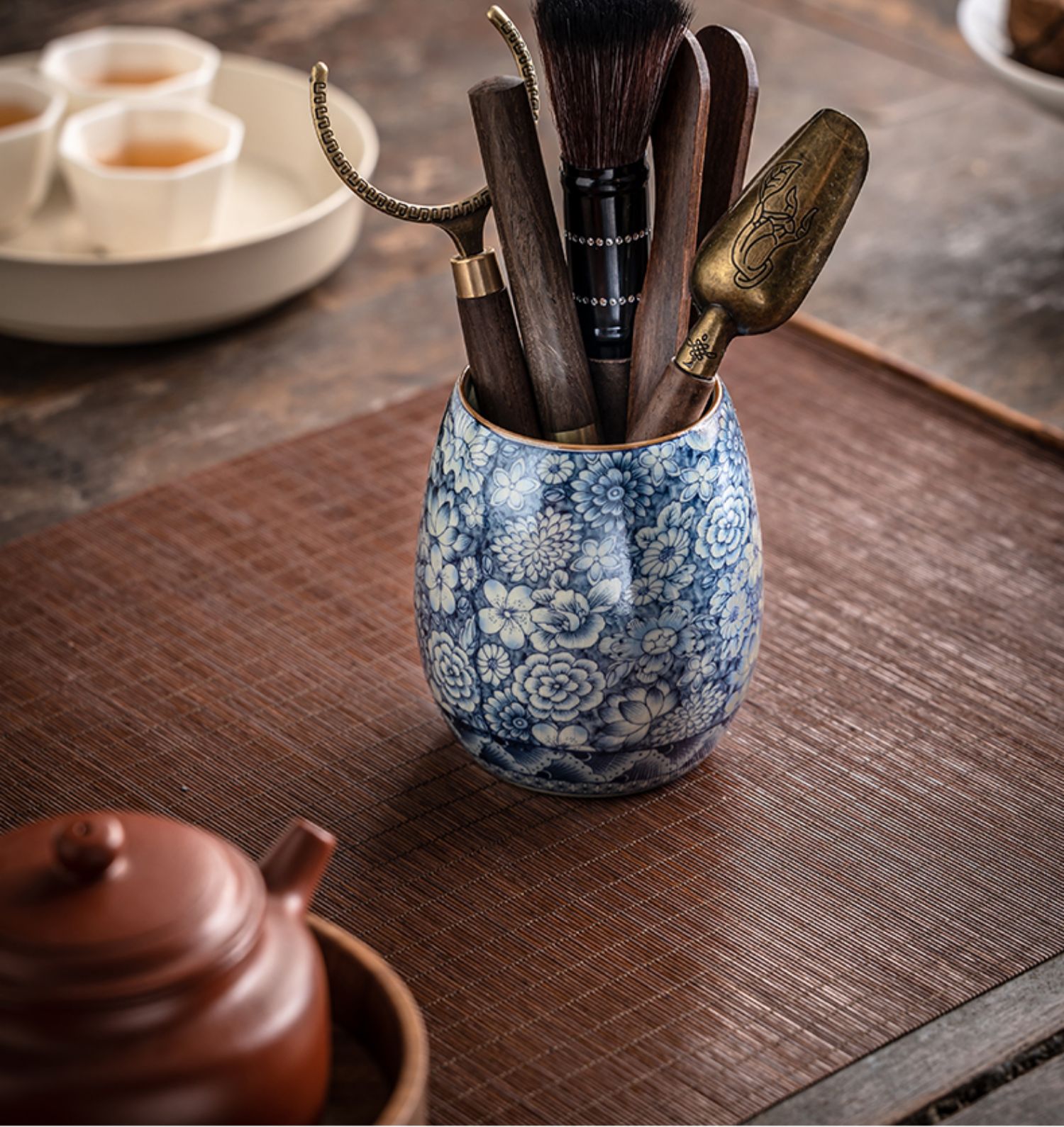 Myriad of Flowers Tea Ceremony Tool Kit, Kung Fu Tea Accessories Set with Container