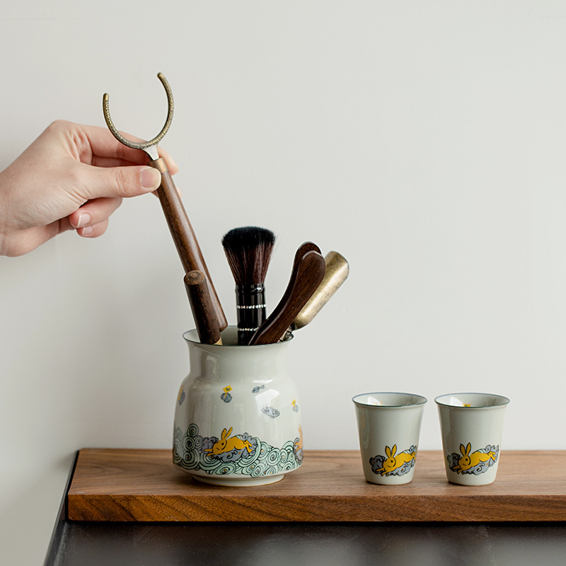 Golden Rabbit Tea Ceremony Tool Kit, Kung Fu Tea Accessories Set with Container