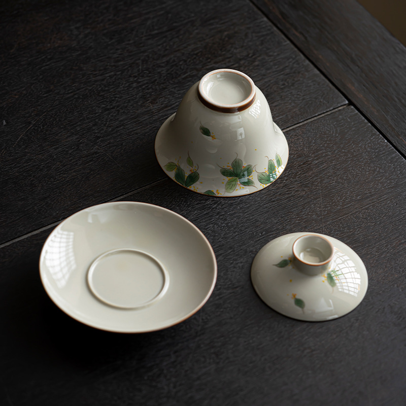 Cute Sweet Gaiwan with Saucer 130ml, Osmanthus/Wisteria/Cherry