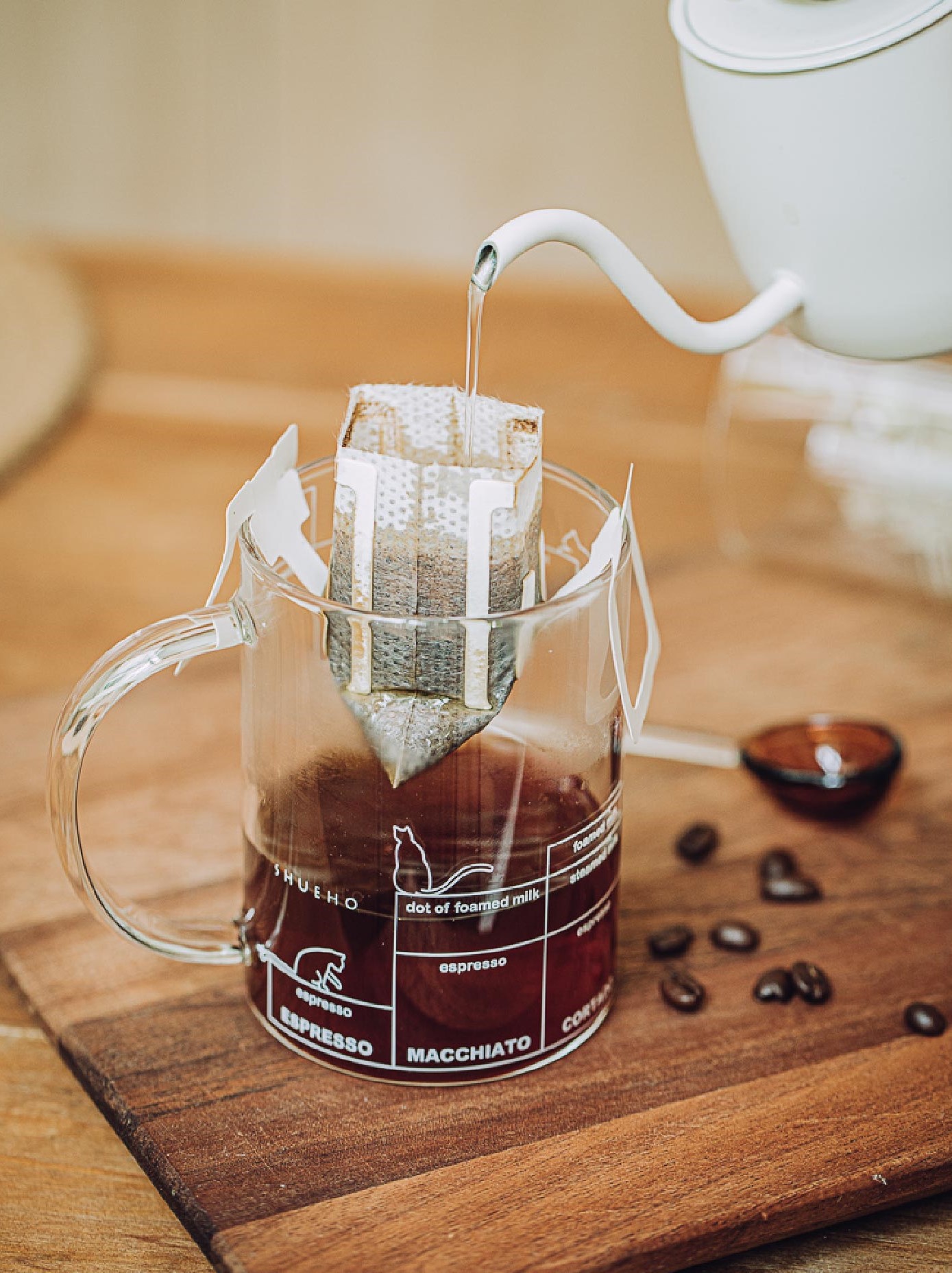 Cat Glass Mug with Coffee Measurement Markings 430ml