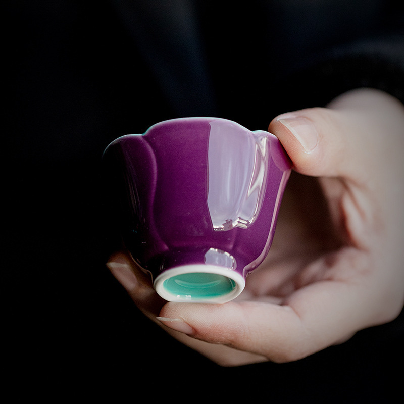 Deep Purple Flower Style Tea Cup, Jingdezhen Pottery Kung Fu Tea Cup 30ml