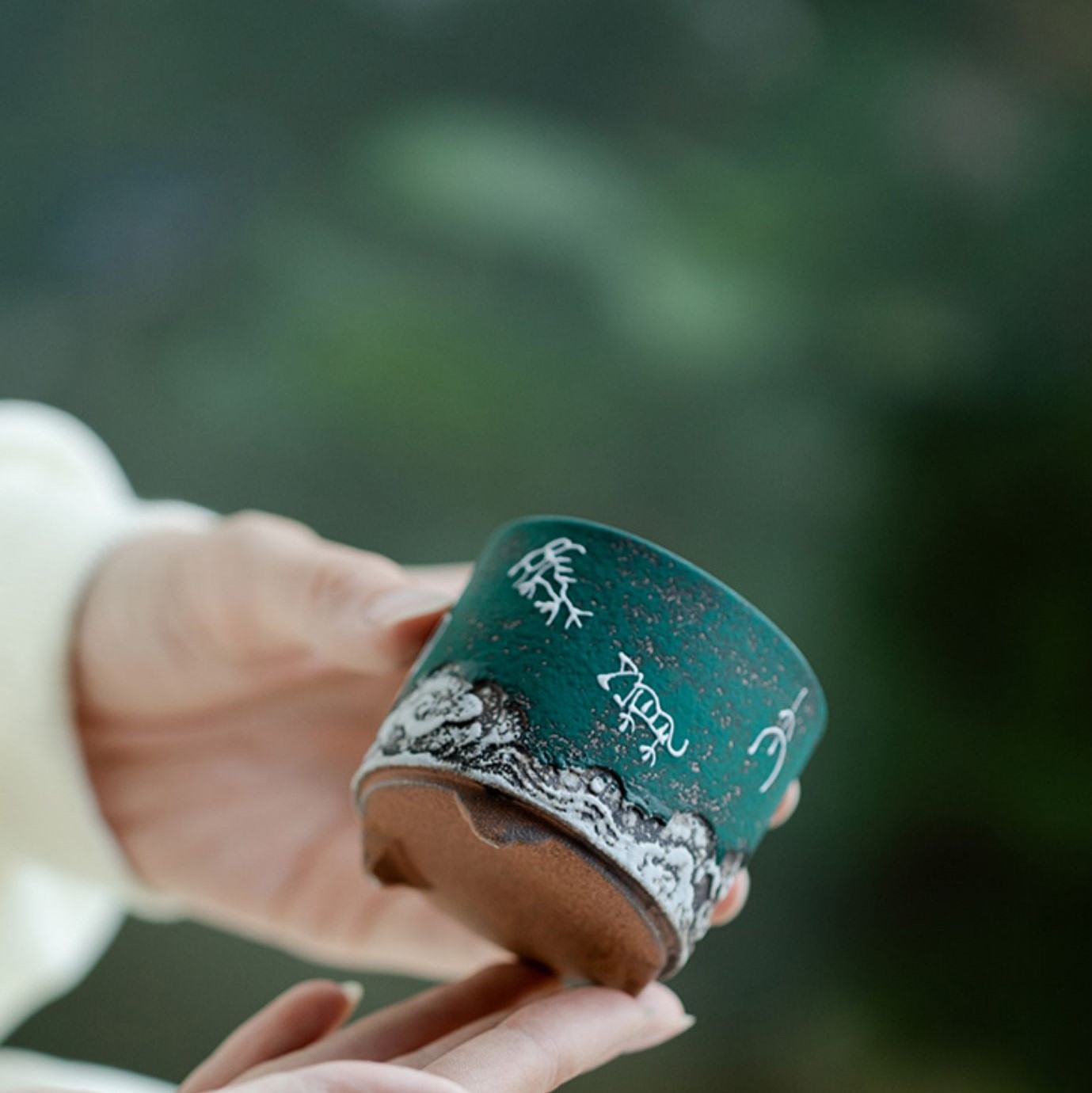 Green Ceramic Incense Burner with Oracle Deco