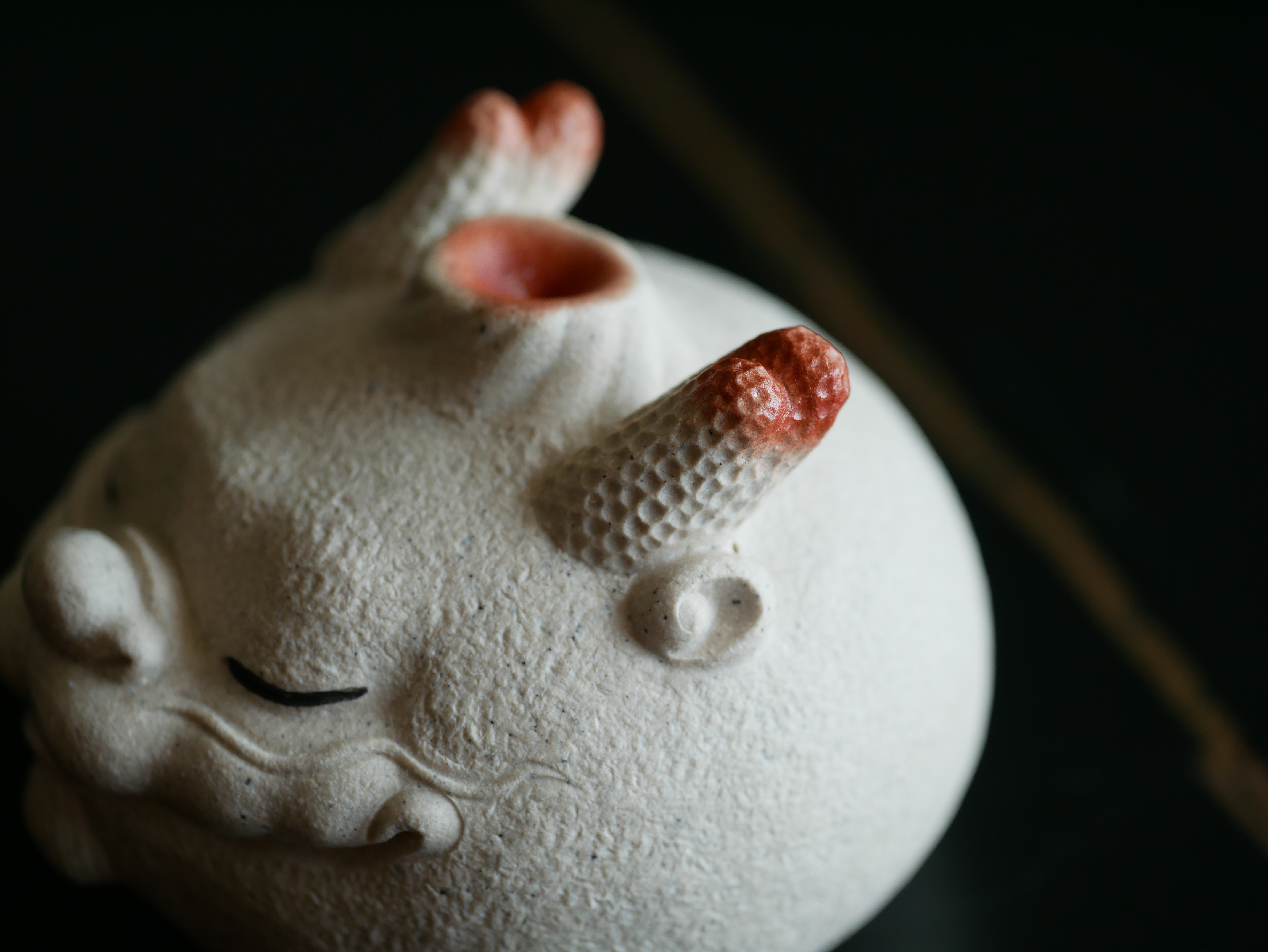 Peaceful Dragon Figurine, Handmade Ceramic Tea Pet/Lid Holder, Made of Yixing Zisha Clay