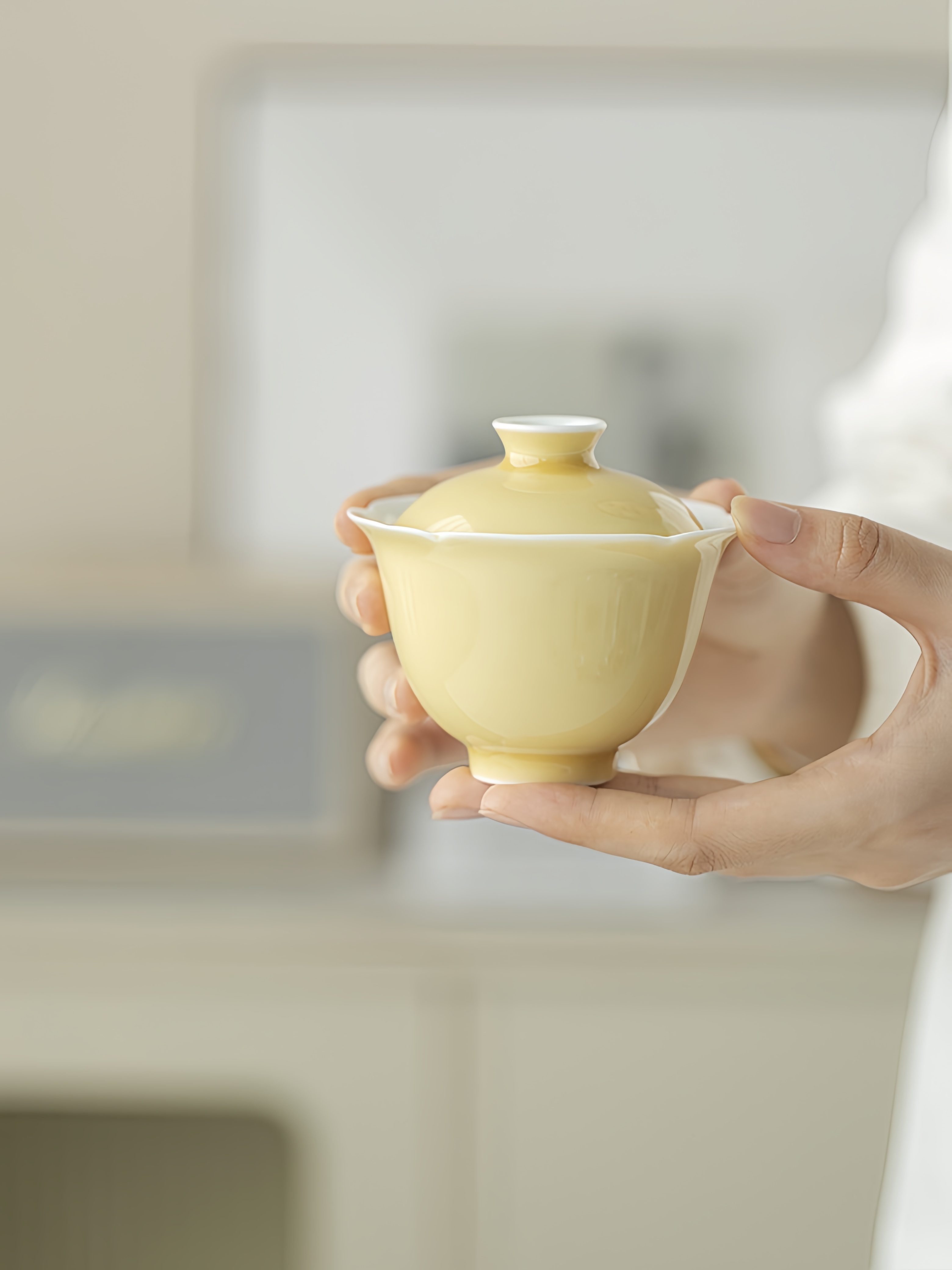 Monochrome Floral Porcelain Gaiwan 140ml, 6 Colors Optional