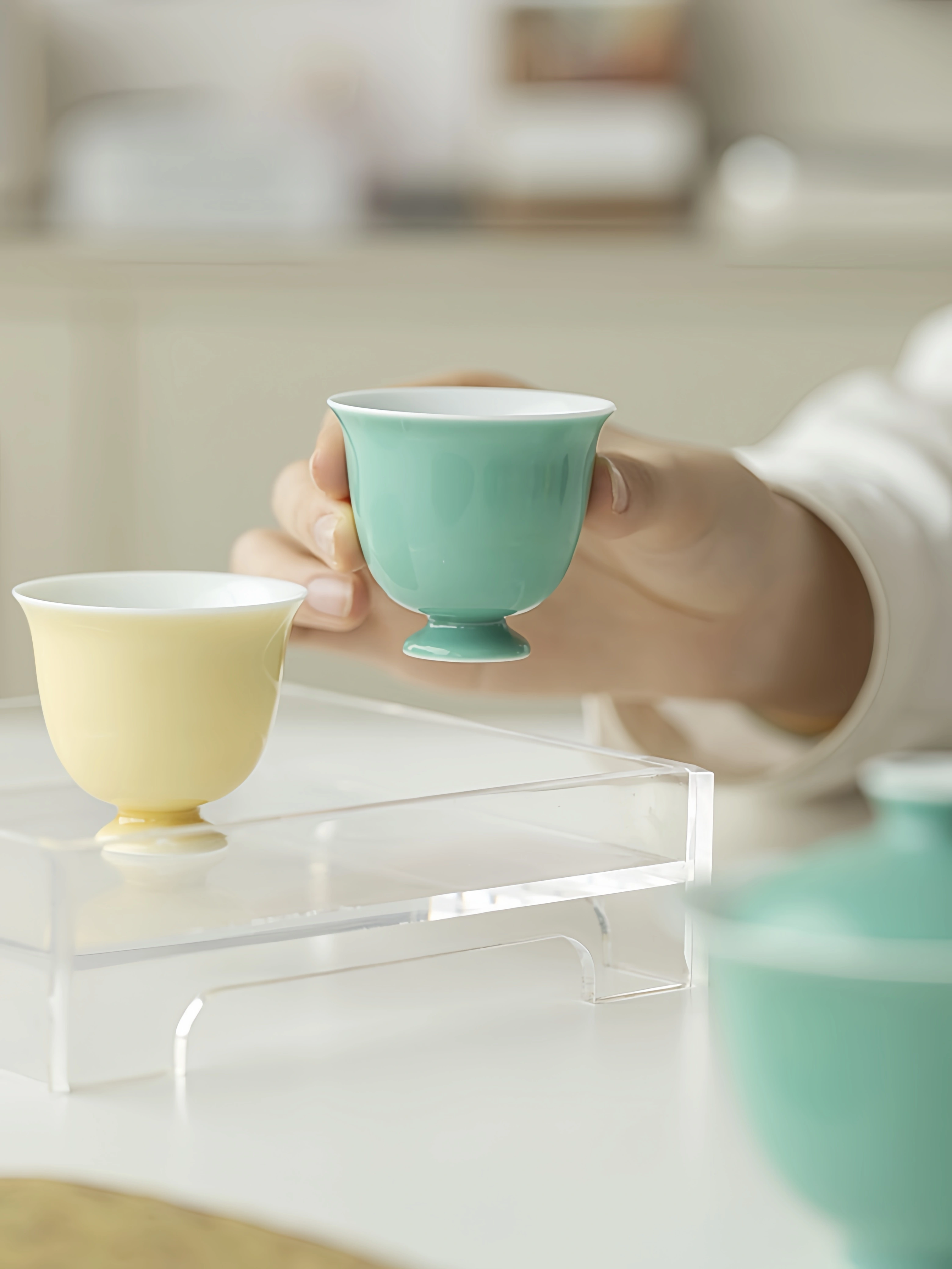 Monochrome Floral Porcelain Tea Cup 60ml, 6 Colors Optional