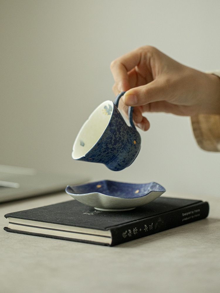 Blue Mug with Saucer 80ml, Butterfly