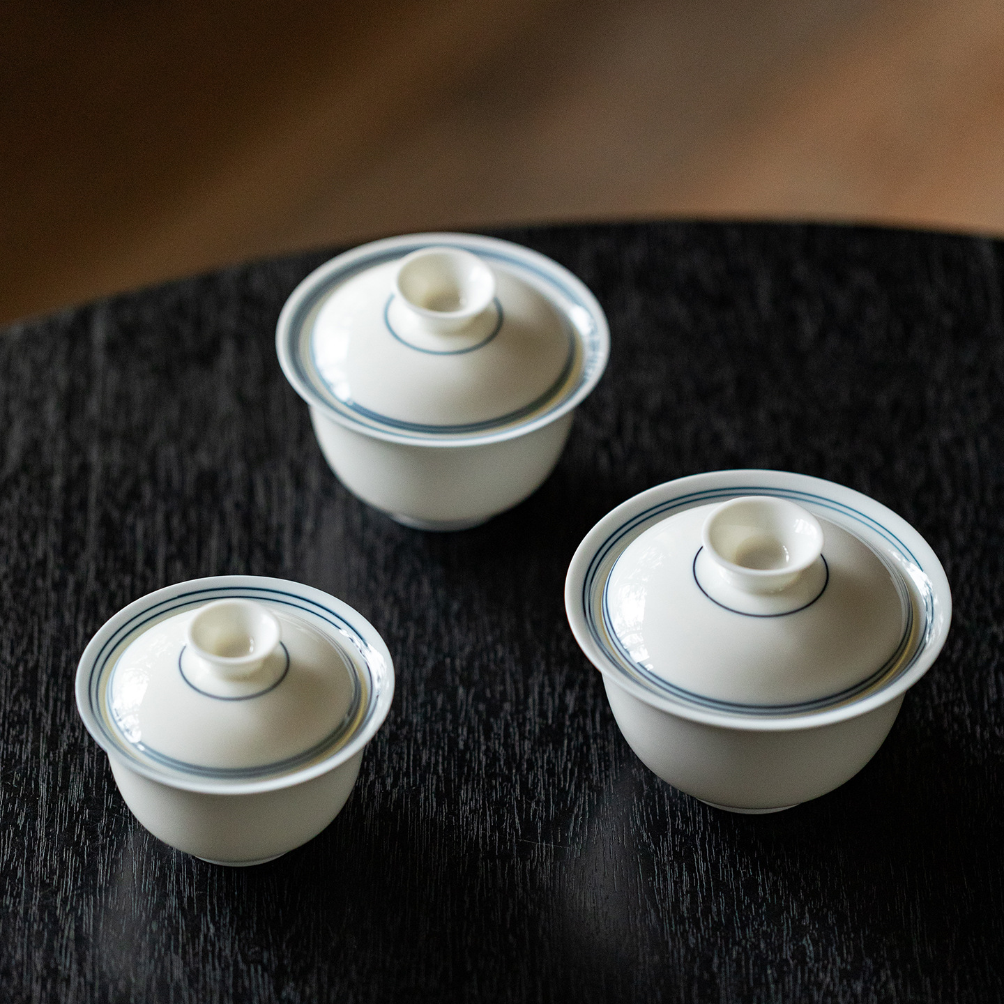 Dual Circle White Porcelain Gaiwan 60ml~125ml