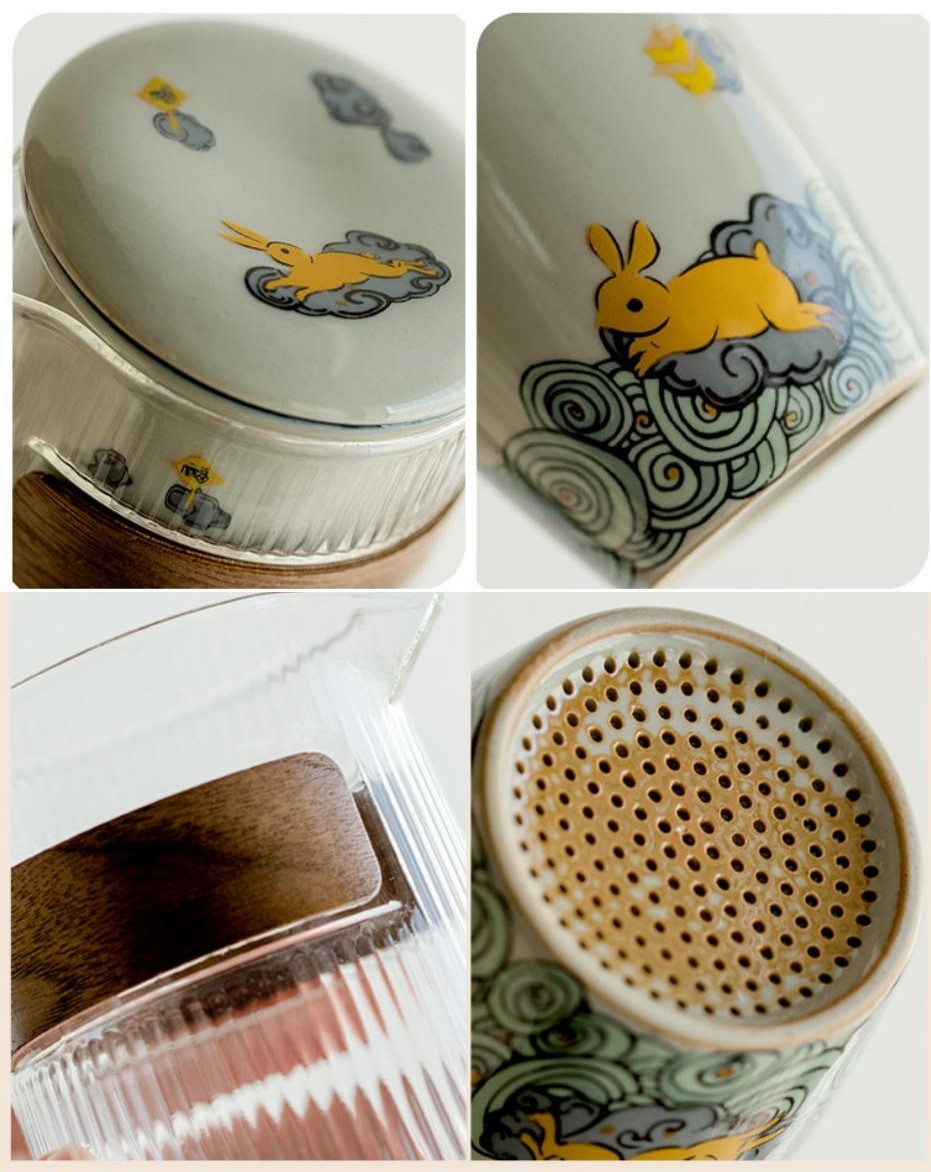 Golden Rabbit Travel Tea Set with Case, 1 Teapot+3 Cups 300ml