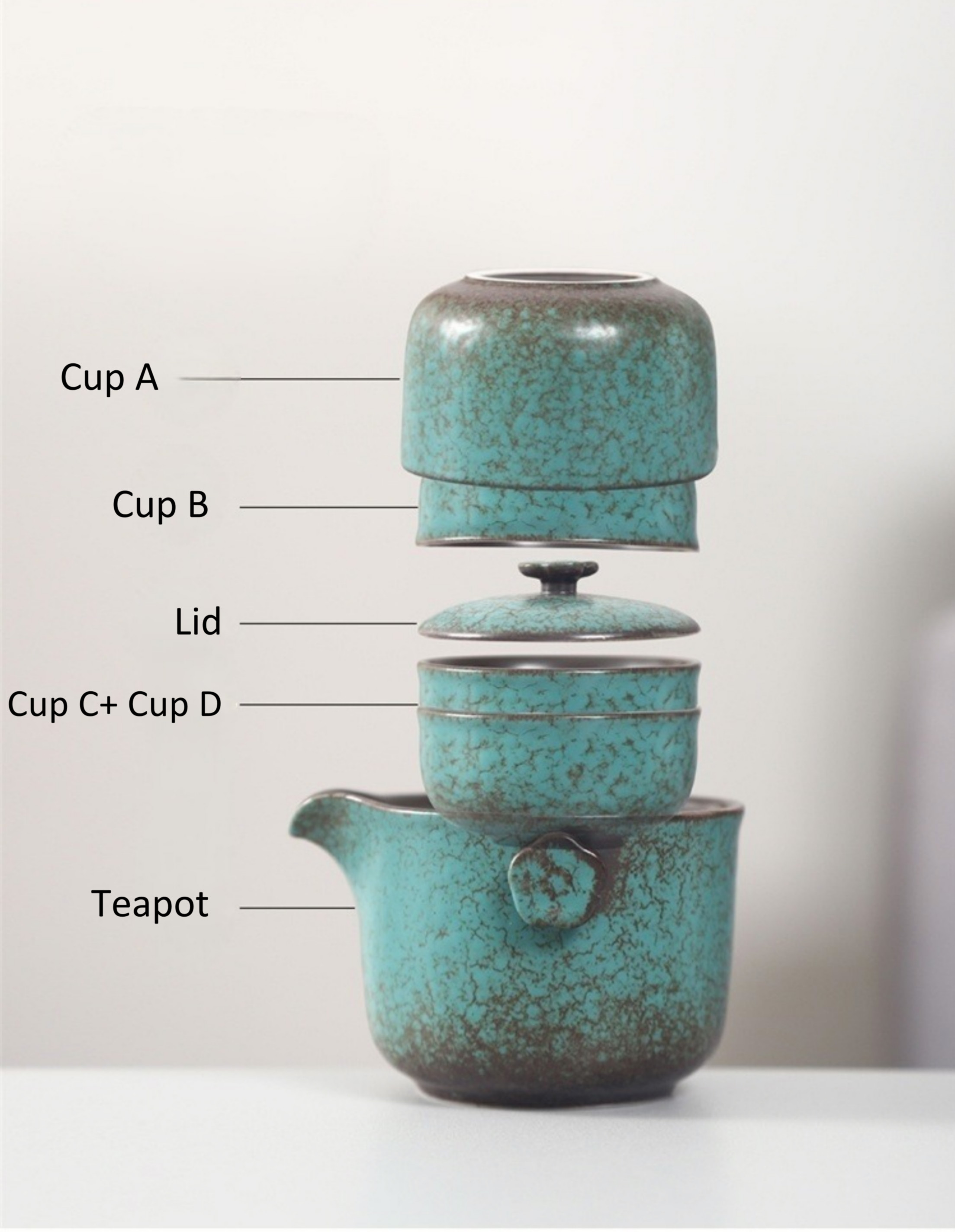 Bronze Green Ceramic Travel Tea Set, 1 Teapot+4 Cups