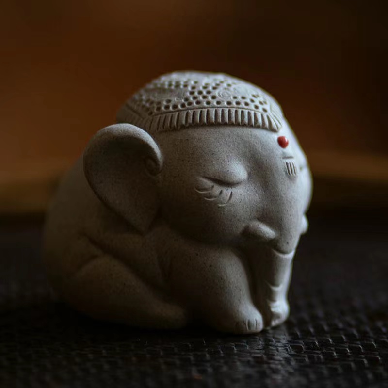 Baby White Elephant Figurine, Handmade Ceramic Tea Pet, Made of Yixing Zisha Clay