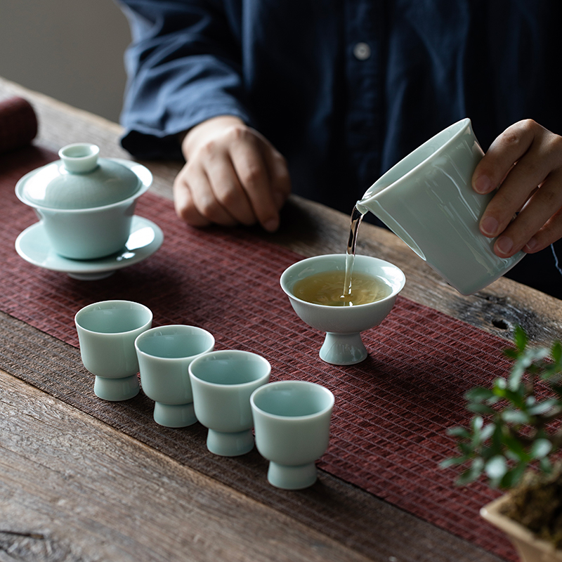 Minimal Style Tea Cup 60ml, Lake Cyan/Lime White Chinese Porcelain