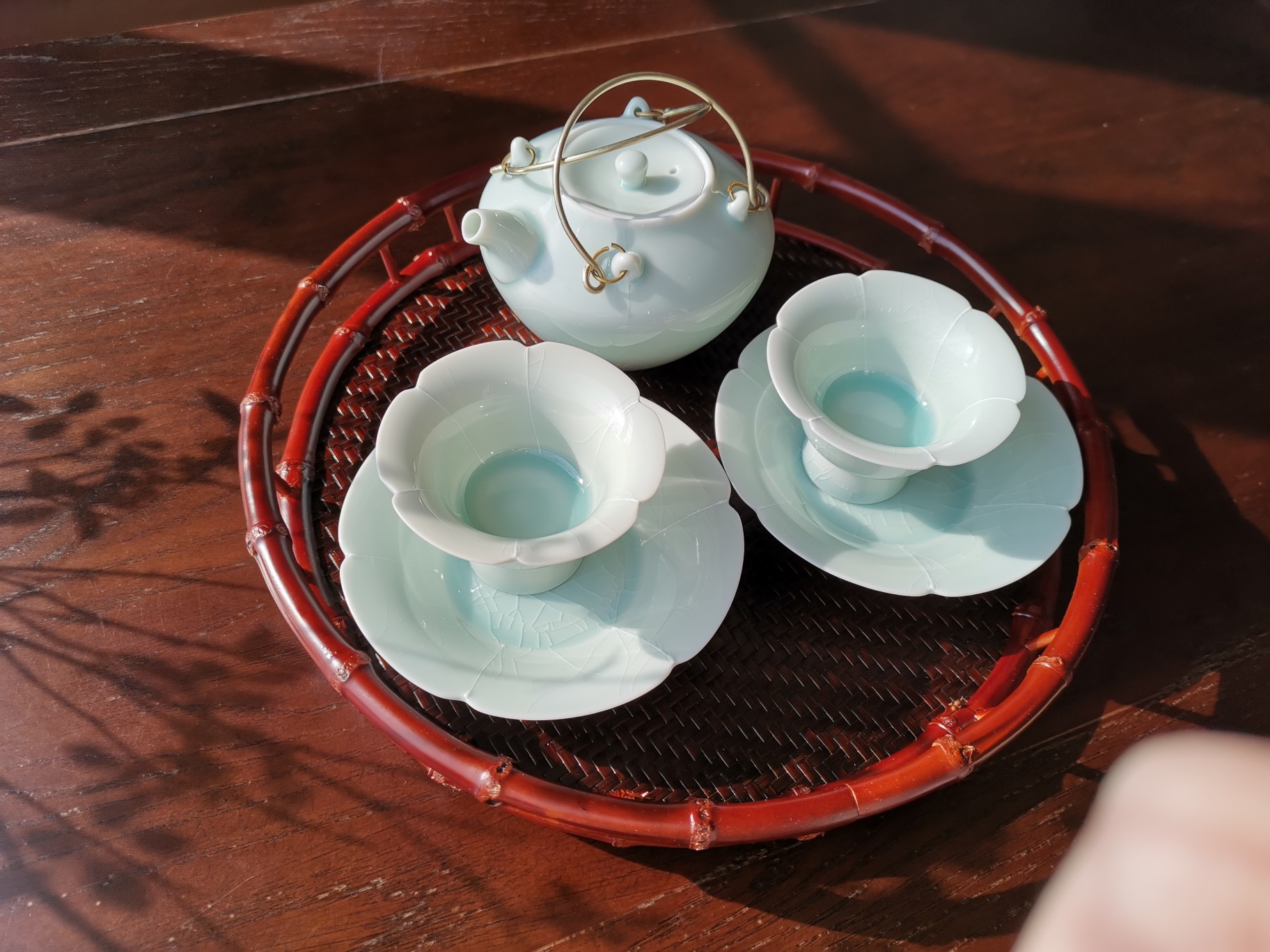 Ice Flower Tea Cup with Saucer 60ml, Misty Blue Ice Crackle Glaze, Chinese Kung Fu Tea Cup Set