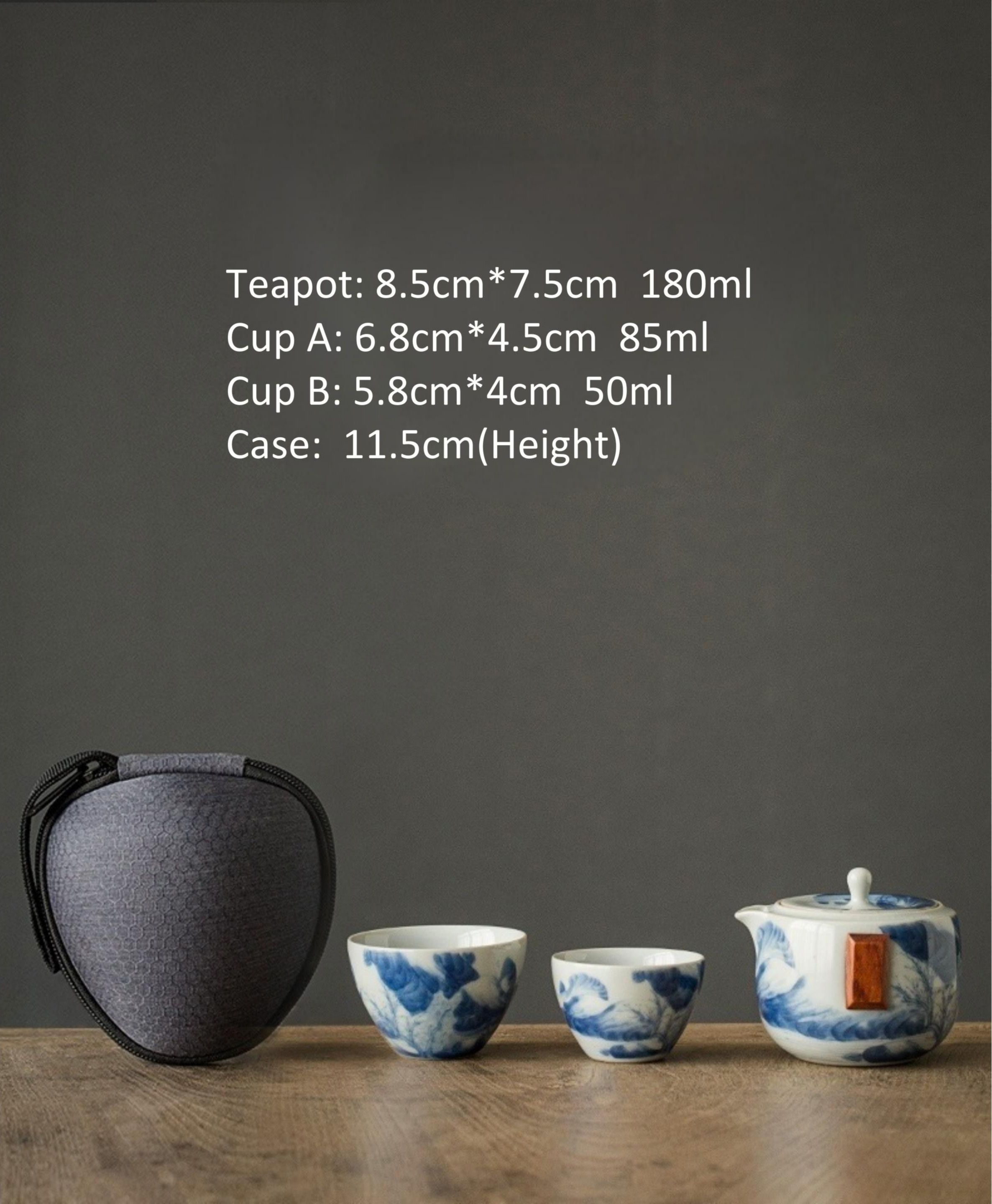 Blue and White Porcelain Travel Tea Set, 1 Teapot+2 Cups