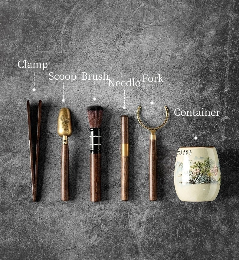 Tea Ceremony Tool Kit, Kung Fu Tea Accessories Set with Landscape Ceramic Container