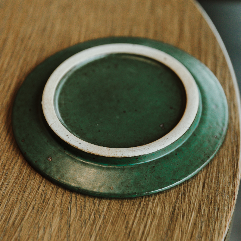 Fambe Green Stoneware Mug with Saucer, Japanese Vintage Style Coffee Cup Set 150ml