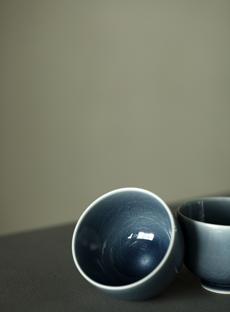 Ink Blue Ice Crackle Tea Cup 80ml, Jingdezhen Pottery