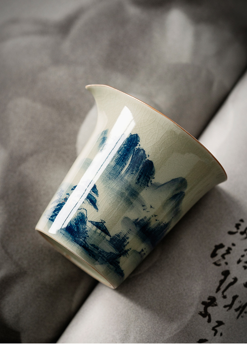 Landscape Fair Cup, 180ml Kung Fu Tea Pitcher, Blue and White Porcelain Jingdezhen Pottery