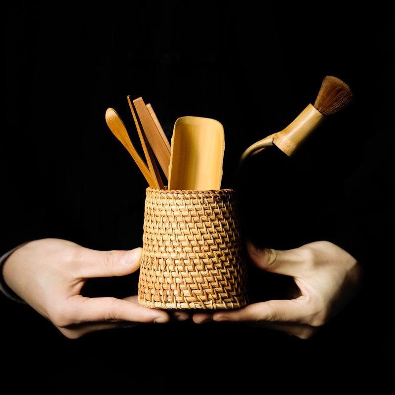 Tea Ceremony Accessories Set, Natural Bamboo Toolkit (Spoon, Scoop, Tongs, Pick, Tea Brush, Vase)