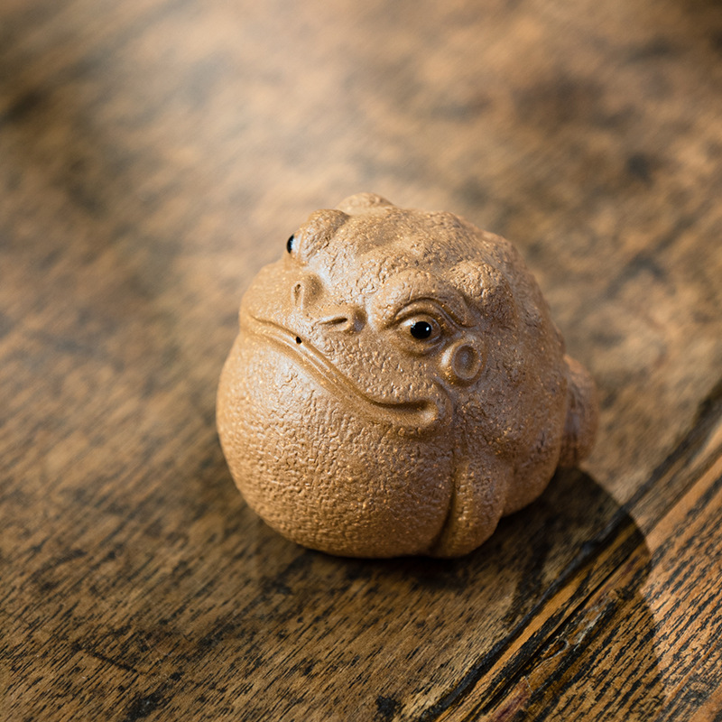 Cute Toad Figurine, Handmade Ceramic Tea Pet, Made of Yixing Zisha Clay
