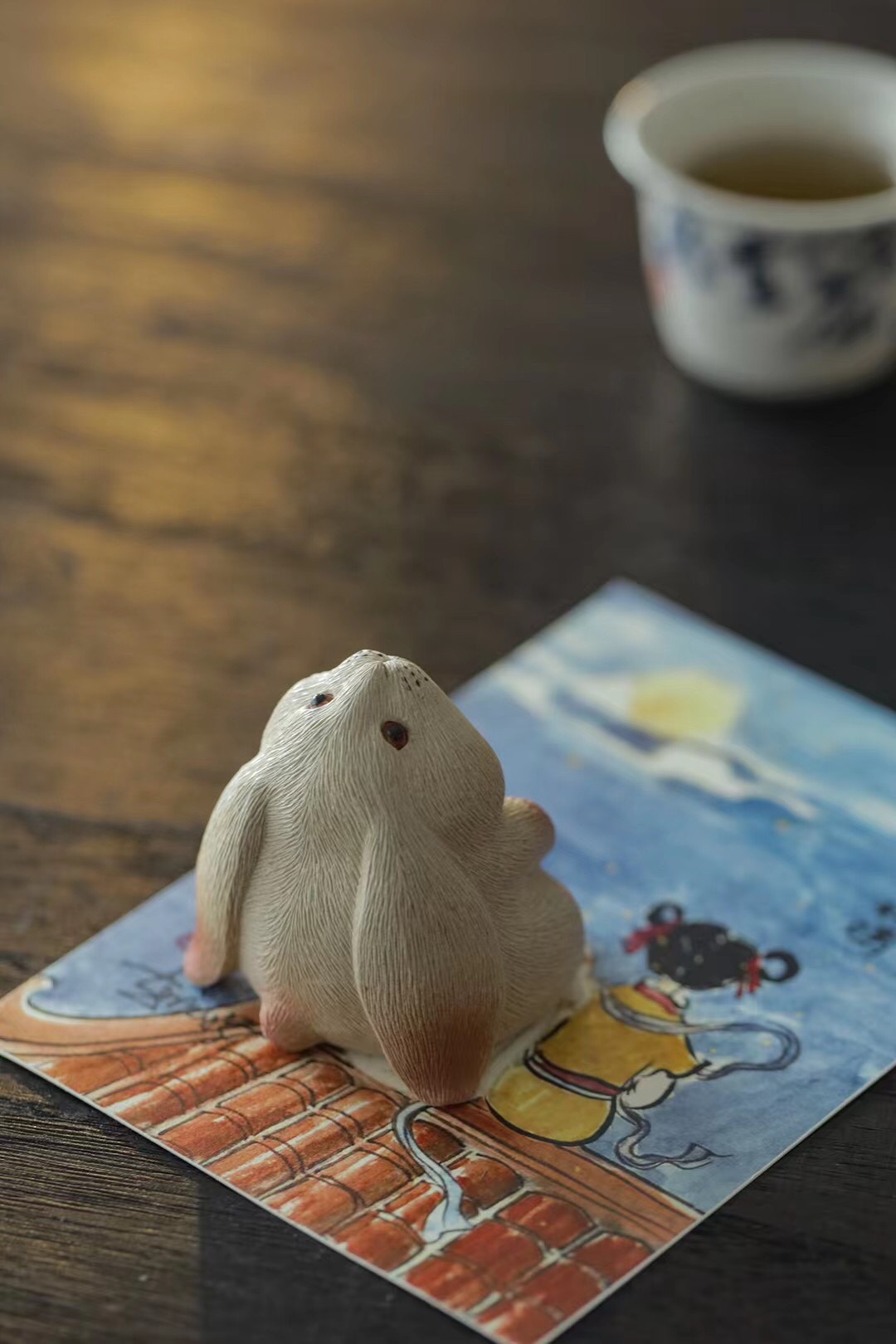 Moon Rabbit Figurine, Handmade Ceramic Tea Pet, Made of Yixing Zisha Clay