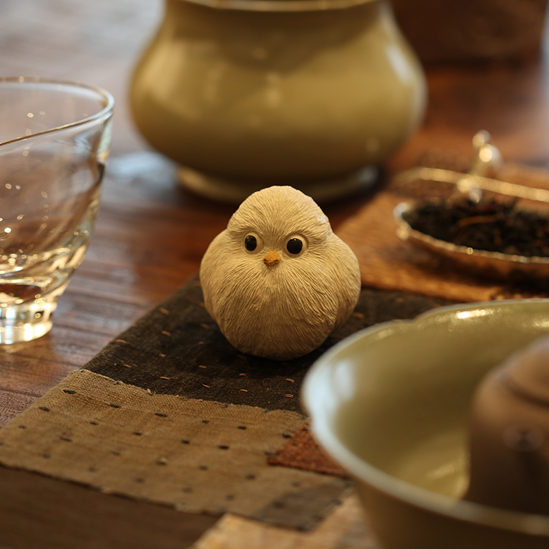 Little Owl Cub Figurine, Handmade Ceramic Tea Pet, ,Made of Yixing Zisha Clay