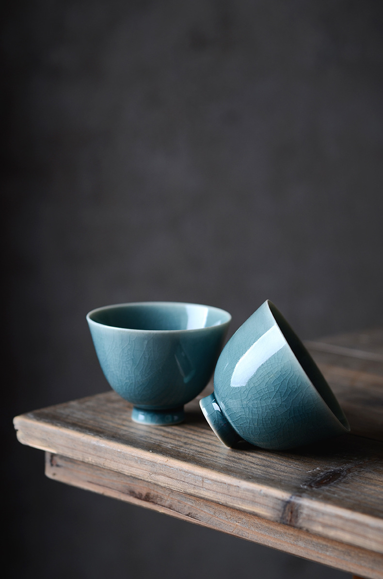 Jingdezhen Tea Cup, Marble Blue Flambed Glazed Porcelain 80ml