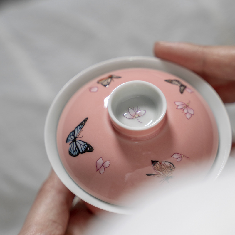 Butterfly Pattern Gaiwan, Multi Color Choice Porcelain 100ml