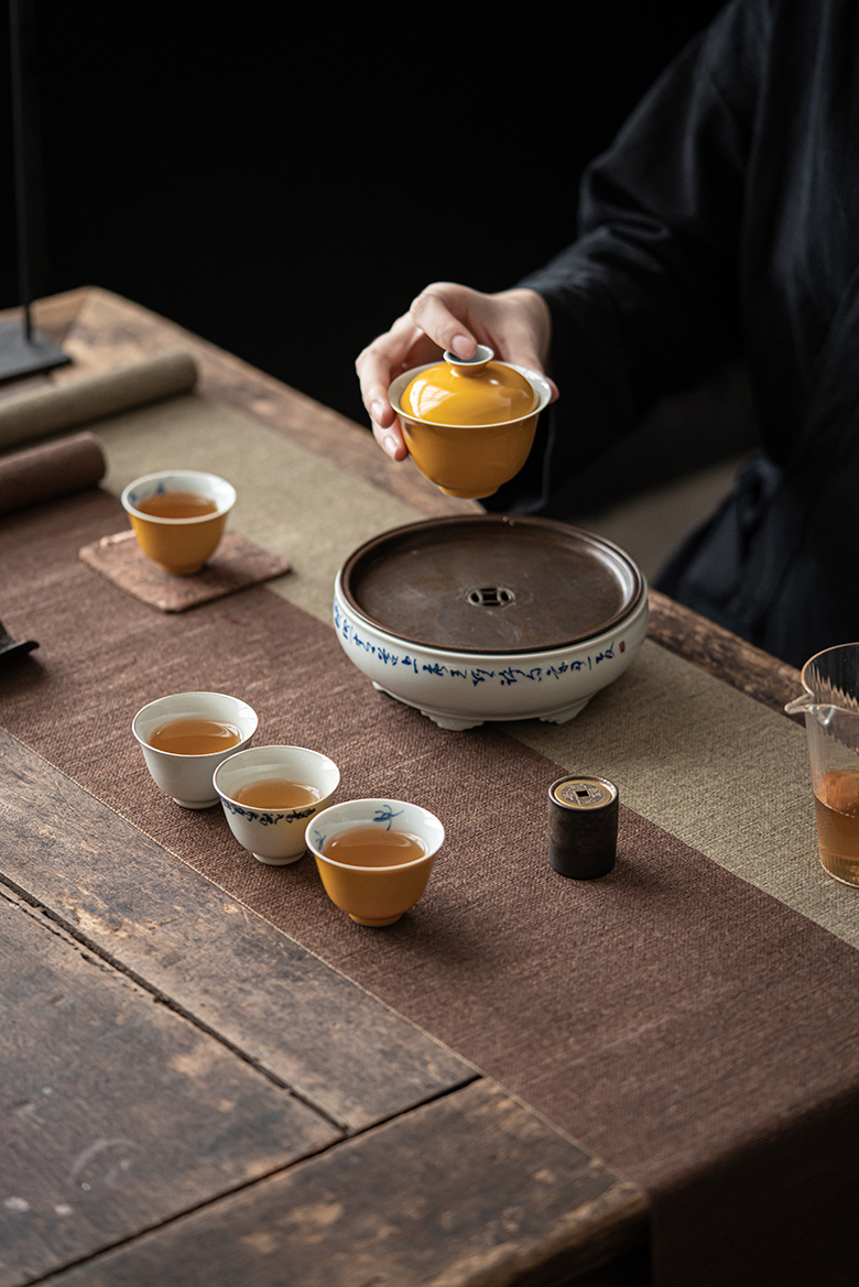 Yellow Gaiwan with Bamboo Deco 150ml