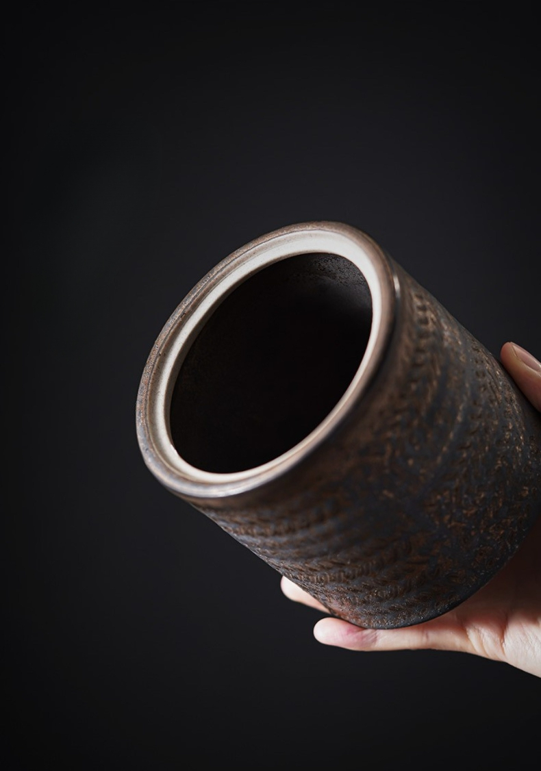Stoneware Tea Canister 350ml, Japanese Style Rust-Glazed