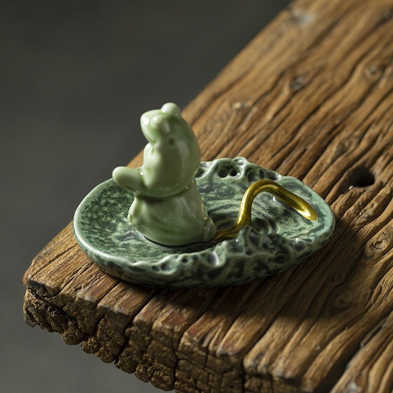 Frog At Ease Ceramic Incense Stick Holder, Funny Incense Set Ornaments