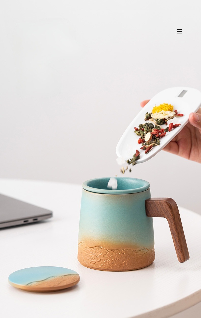 Sky Gradient Tea Mug With Infuser 360ml, Engraved Cloud Pattern, 4 Colors Optional