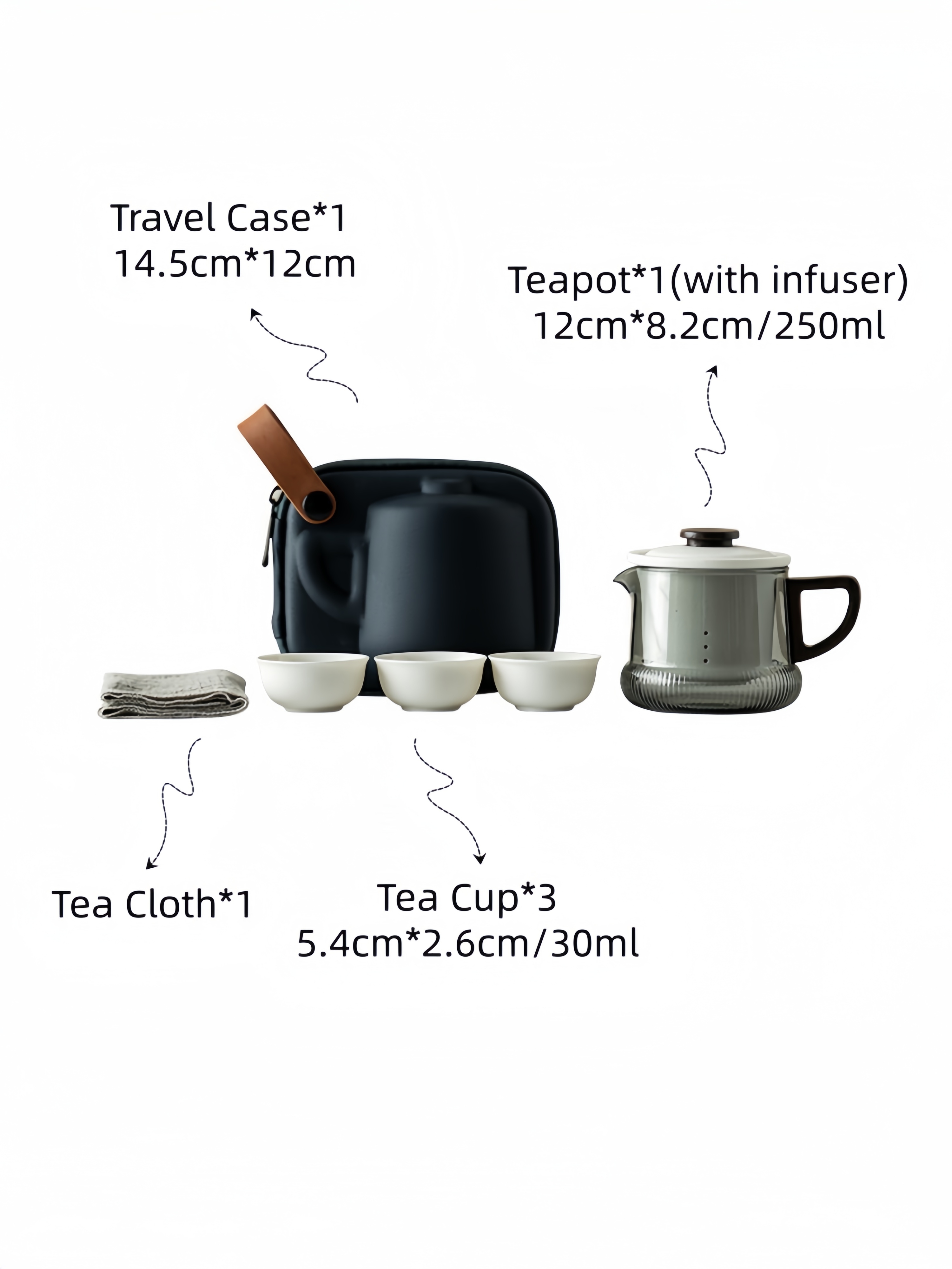 Modern Style Travel Tea Set 250ml, Teapot with infuser+3 Cups
