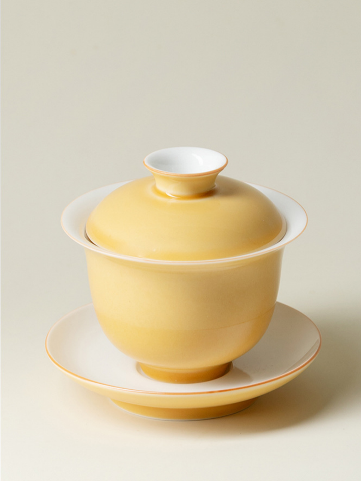 Moon Yellow Porcelain Gaiwan with Saucer 150ml