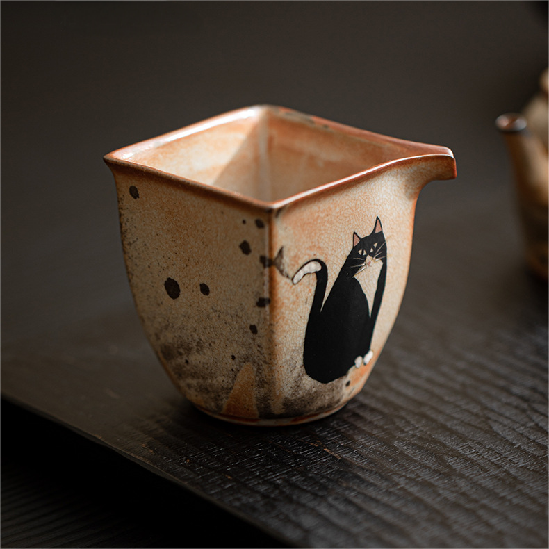 Japanese Shino Ware Style Black Cat Pitcher 160ml