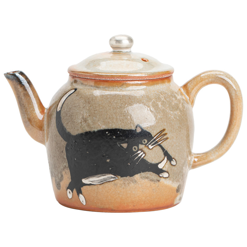 Japnese Shino Ware Style Black Cat Teapot 100ml