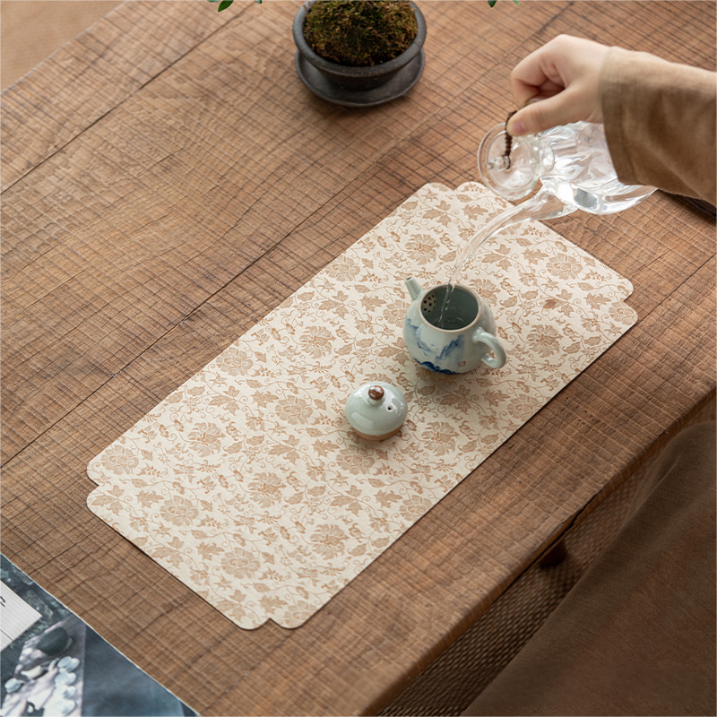 Scrolling Lotus Pattern Tea Mat, 4 Colors Optional