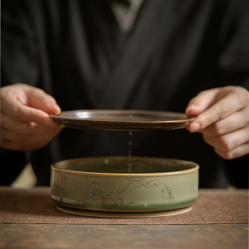 Celadon Tea Tray Plum Blossom Pattern, Kung Fu Tea Pot Holder Trivet