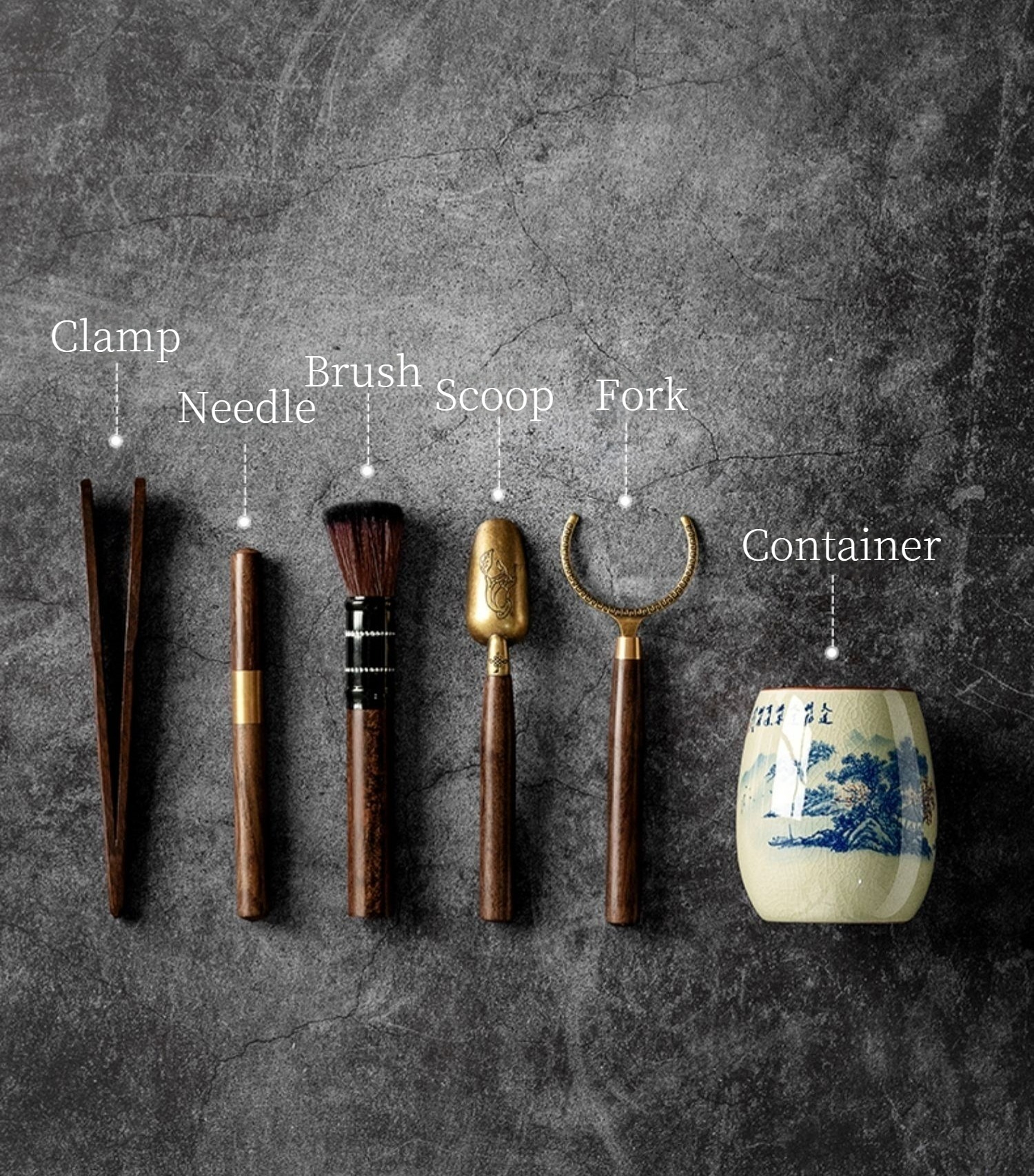 	 Tea Ceremony Tool Kit, Kung Fu Tea Accessories Set with Landscape Ceramic Container