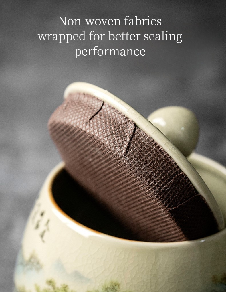 Tea Canister Landscape and Calligraphy 300ml, Blue and White Jingdezhen Pottery