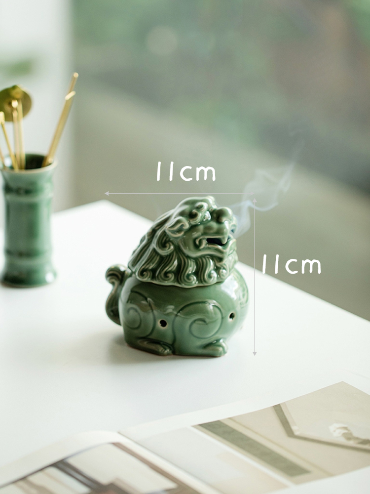 Holy Lion Incense Burner, Celadon Incense Burner Lion Figurine
