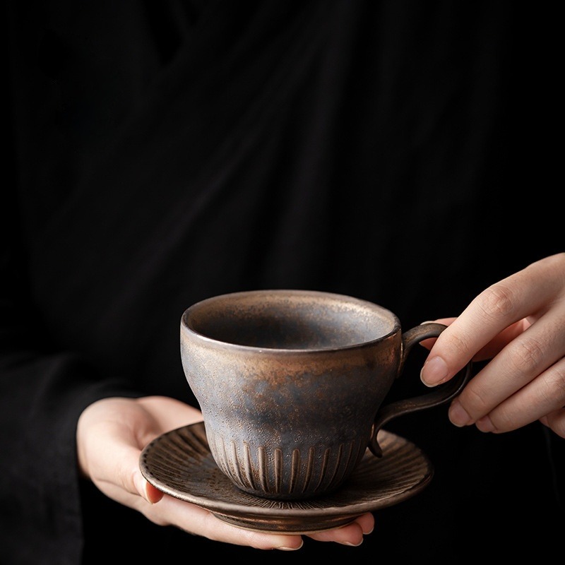 Rustic Stoneware Mug with Saucer 200ml