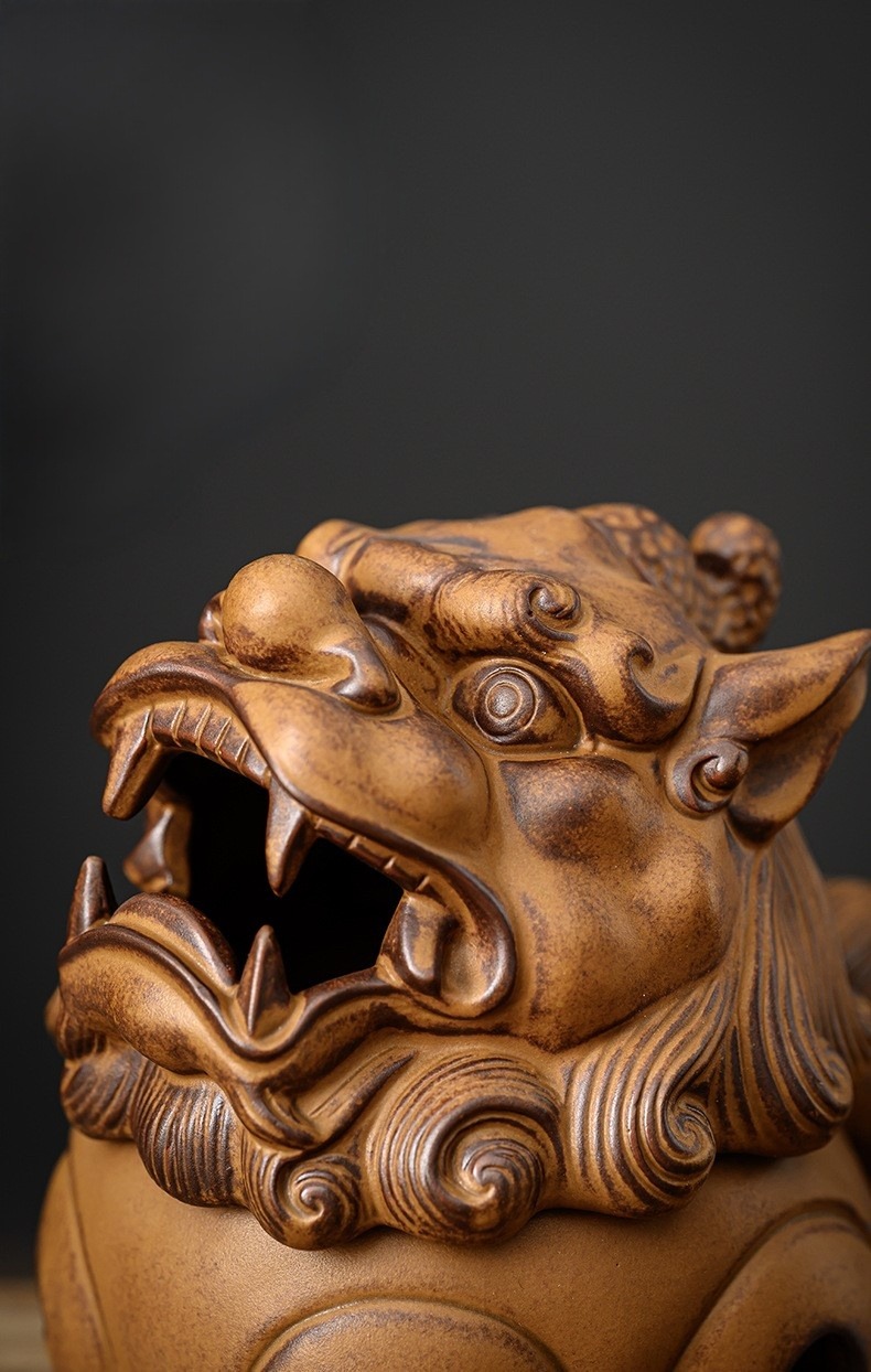 Lion Incense Burner, Handmade Ceramic Pottery Vintage Look Incense Burner Lion Figurine