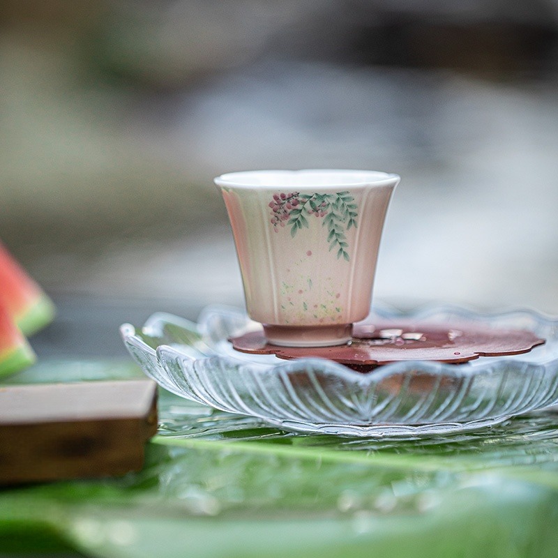 Pink Wisteria Tea Cup, Handmade Porcelain Kung Fu Tea Cup 40ml