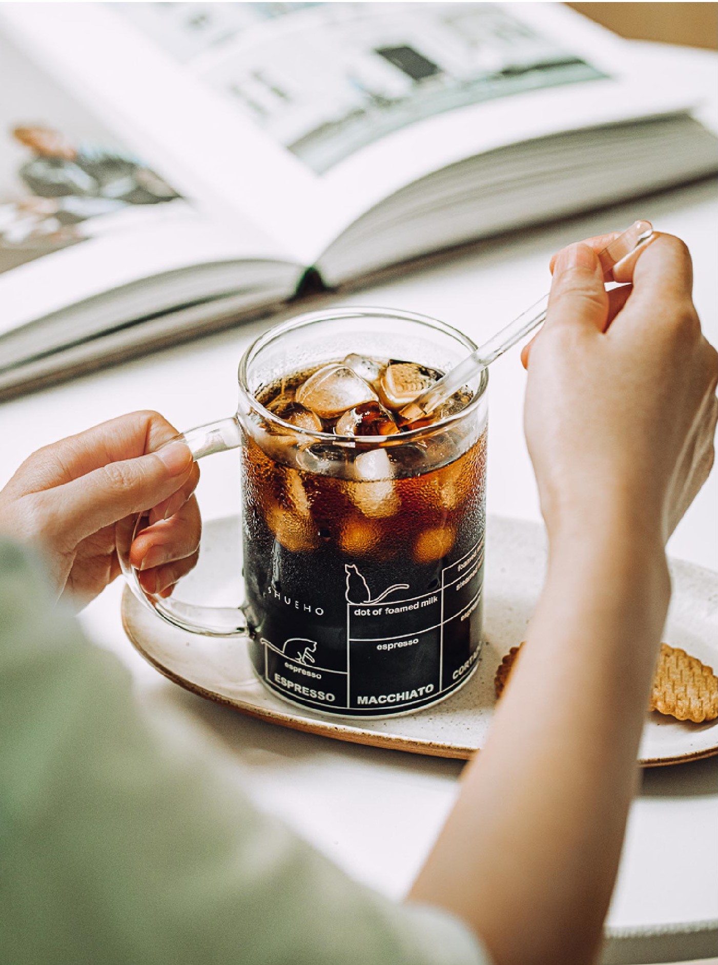 Cat Glass Mug with Coffee Measurement Markings 430ml