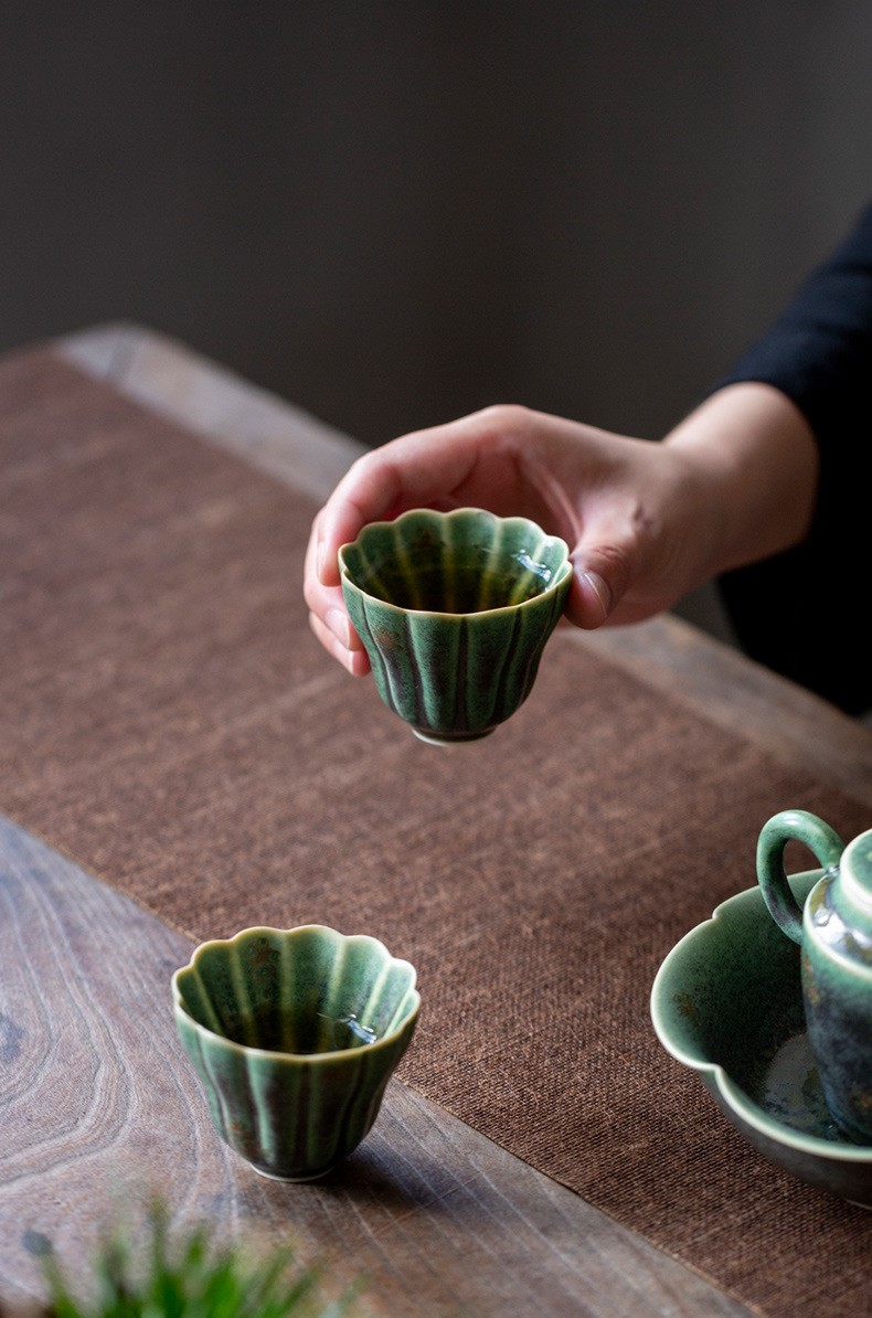 Retro Green Flambé Glaze Tea Cup, 2 Styles Optional