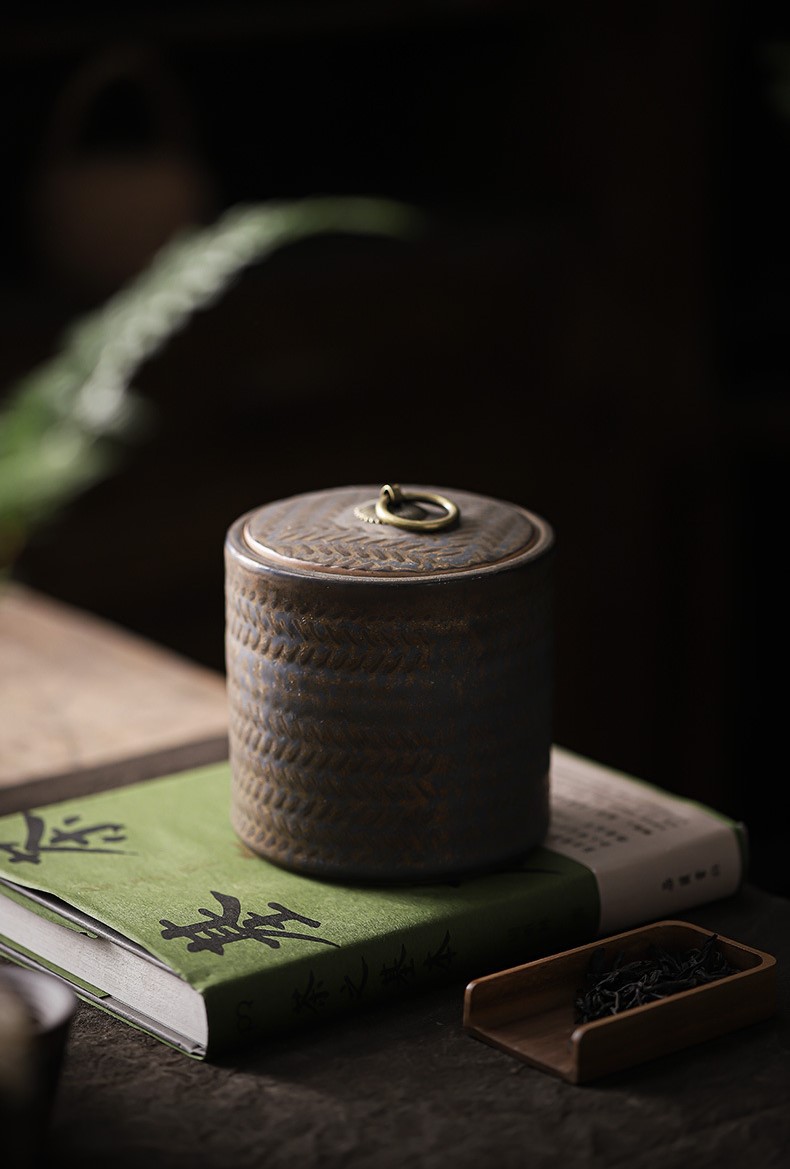 Stoneware Tea Canister 350ml, Japanese Style Rust-Glazed